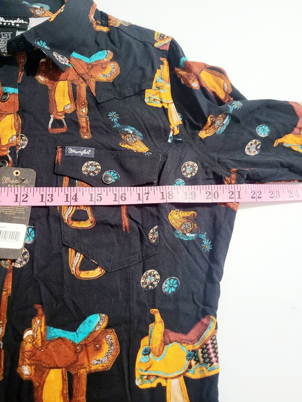 Wrangler Retro Western Saddle Print Snap Button Shirt Women's Large NWT NEW - Picture 9 of 13
